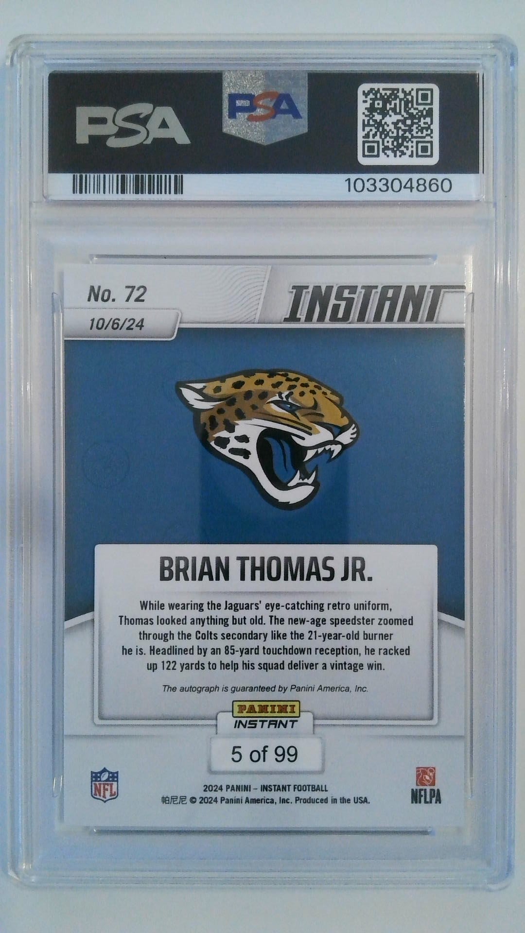 2024 Panini Instant NFL Autograph 5/99 Brian Thomas Jr. #72 PSA 10