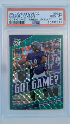 2020 Panini Mosaic Got Game? - Green Mosaic Lamar Jackson #GG24 PSA 10