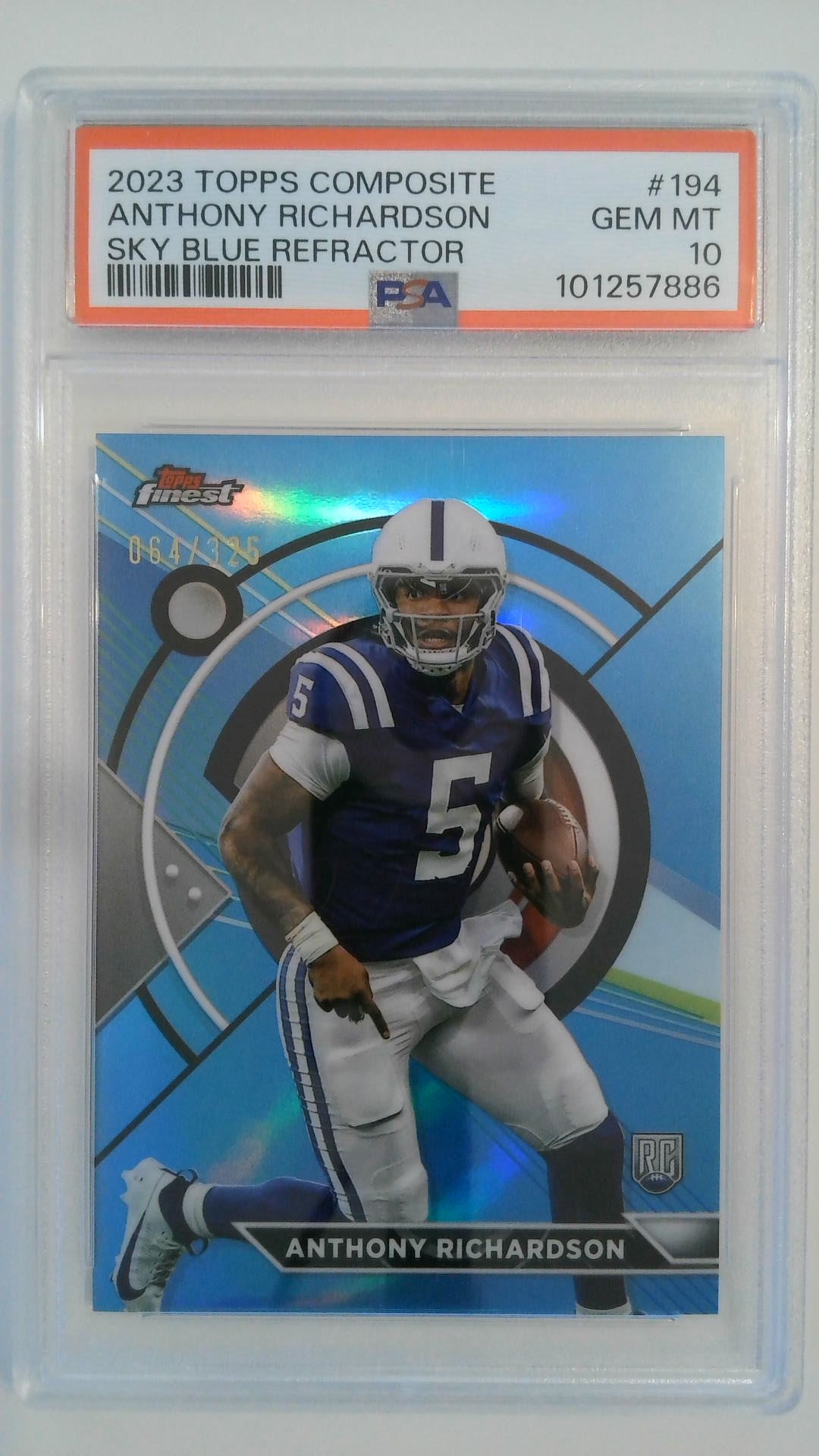 2023 Topps Composite Sky Blue Refractor 064/325 Anthony Richardson #194 PSA 10