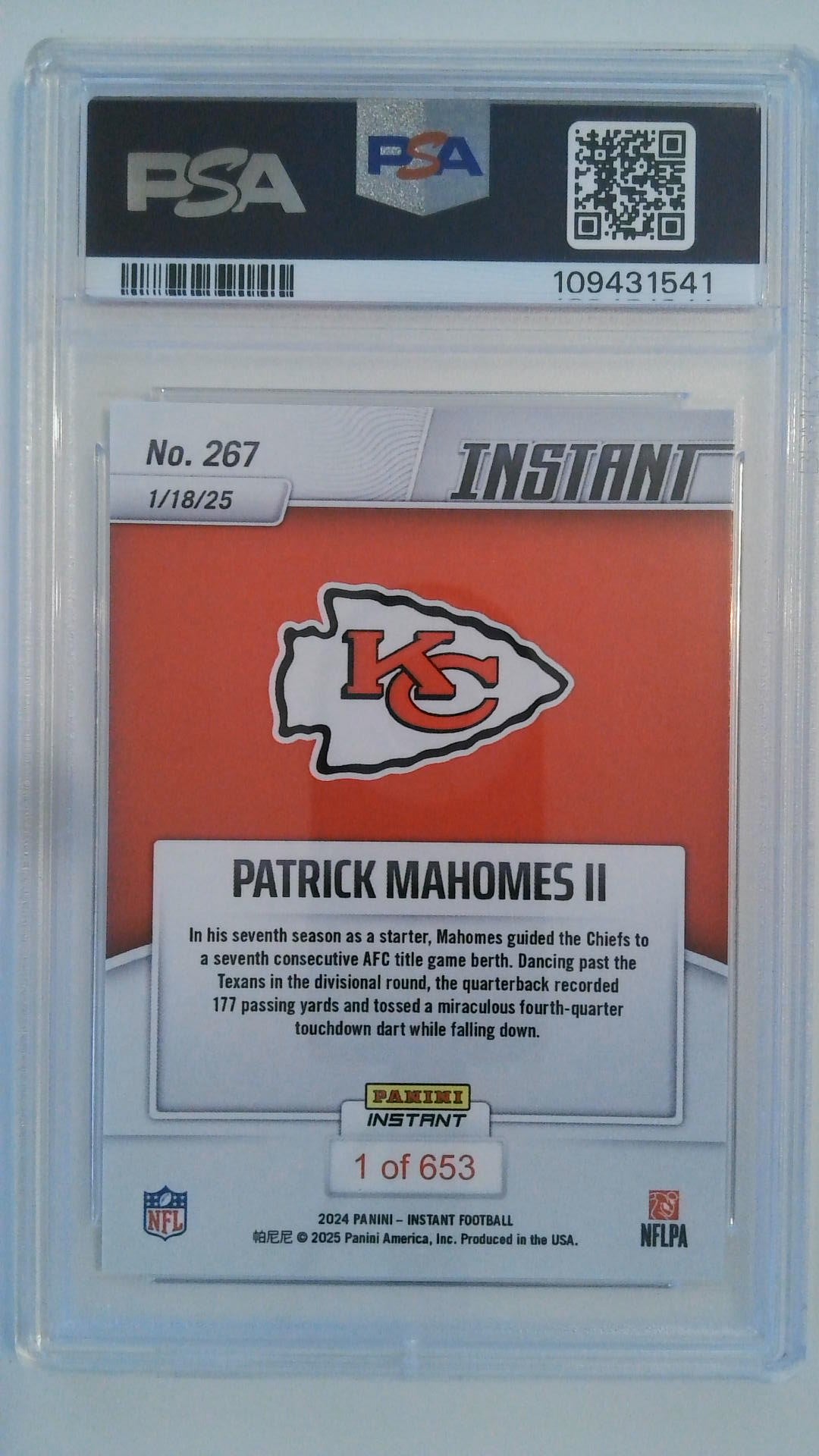 2024 Panini Instant NFL 1/653 Patrick Mahomes II #267 PSA 10