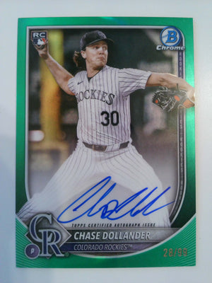 2025 Bowman Chrome Rookie Autographs Green Refractor 28/99 Chase Dollander #CRA-CD RC