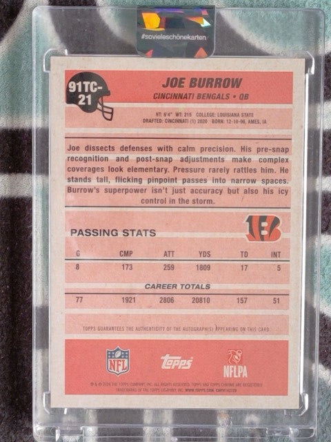 2026 Topps NFL 1991 Chrome Silver Pack Mojo Autograph Gold 12/50 Joe Burrow #91TC-21