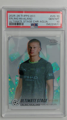 2025-26 Topps UCC Ultimate Stage Chrome -Aqua 093/199 Erling Haaland #US-10 PSA 10