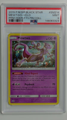 2019 P.M.SM Black Star PRM-HDDN.FTS.PIN COLL. Mewtwo-Holo #SM214 PSA 9