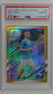 2020 Topps Chr. X Aoki UCL Gold 21/50 Phil Foden #34 PSA 10
