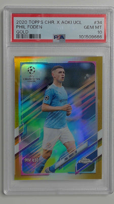 2020 Topps Chr. X Aoki UCL Gold 21/50 Phil Foden #34 PSA 10