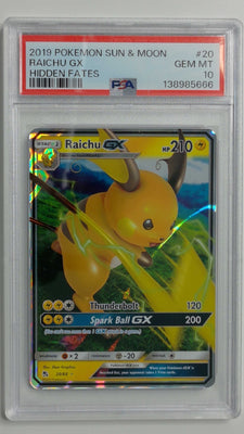 2019 Pokemon Sun & Moon Hidden Fates Raichu GX #20 PSA 10