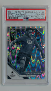 2021-22 Topps Chrome UCL Black & White Raywave Refractor Jonathan David #191 RC PSA 10
