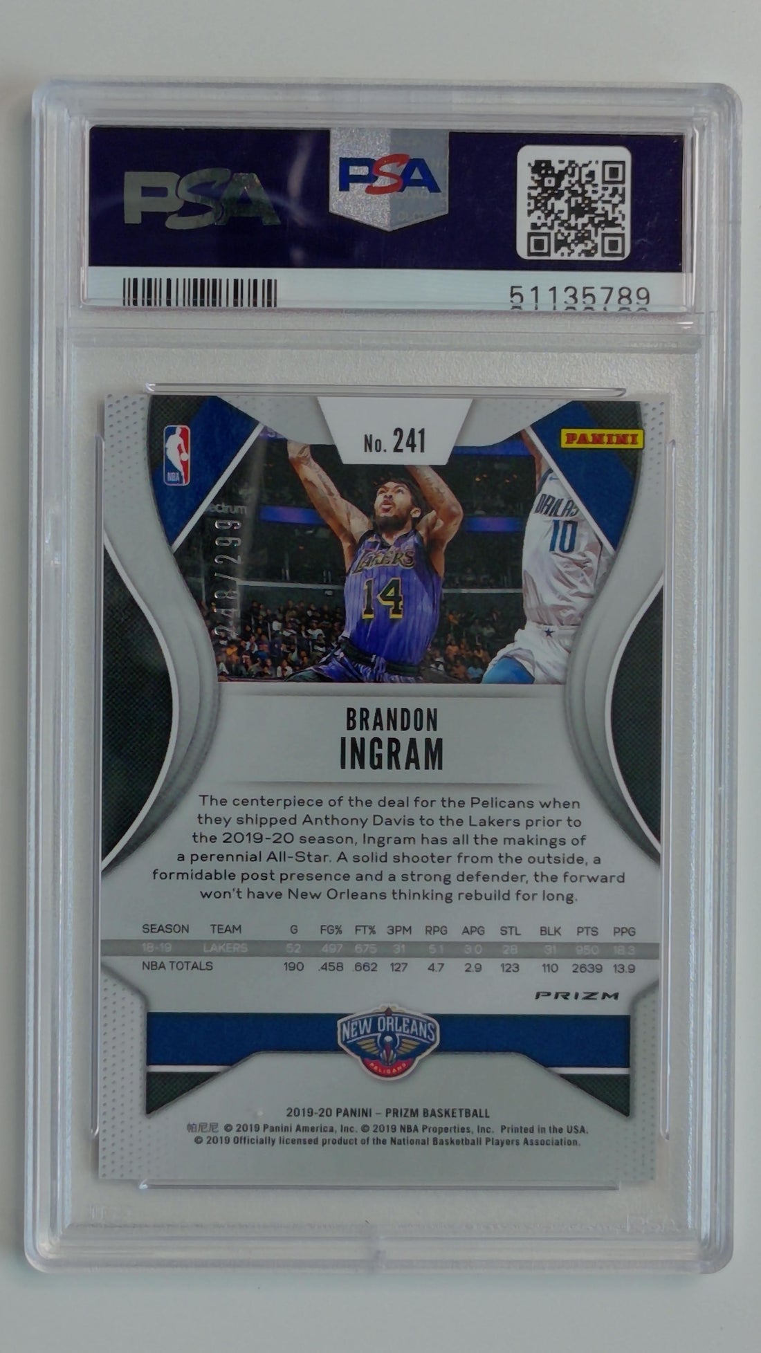 2019 Panini Prizm Red Prizm 248/299 Brandon Ingram #241 PSA 10