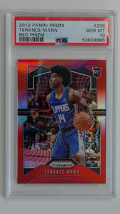 2019 Panini Prizm Red Prizm 128/299 Terance Mann #296 RC PSA 10