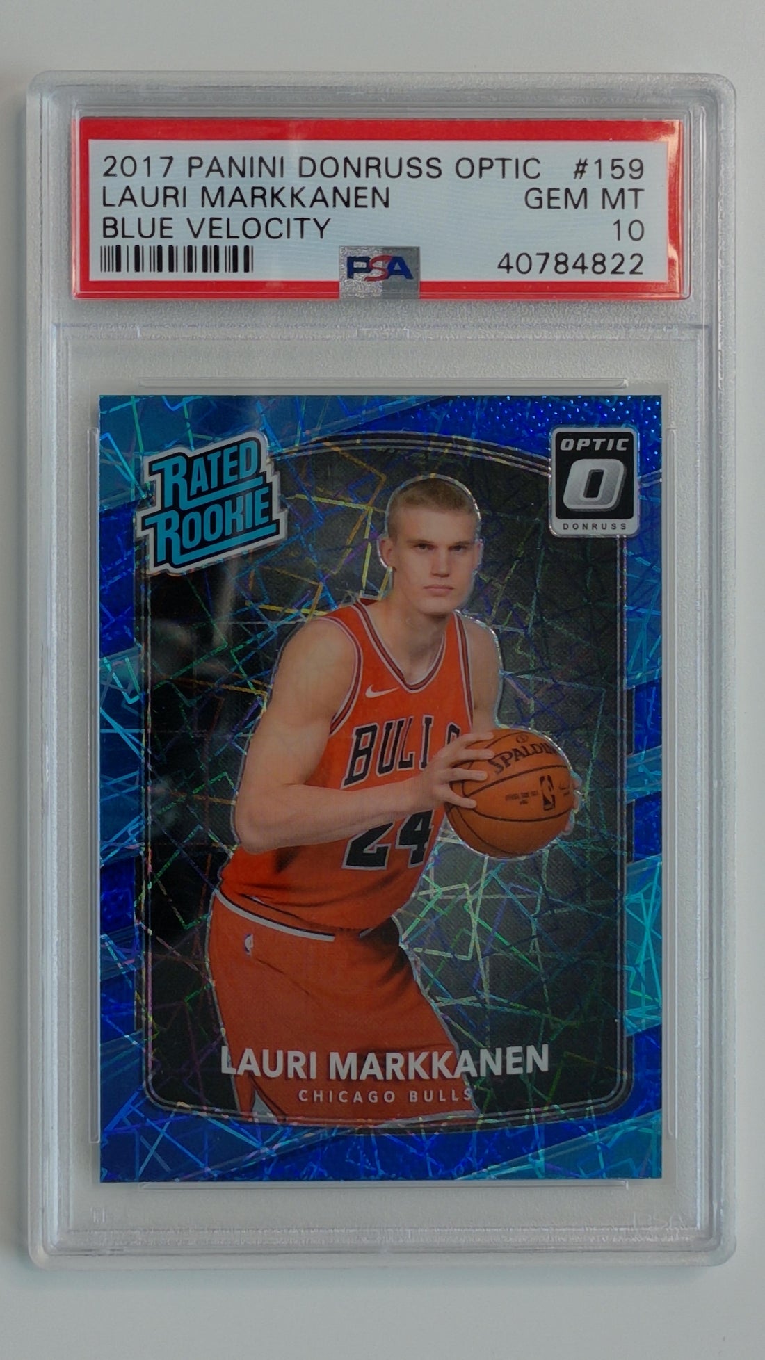 2017 Panini Donruss Optic Blue Velocity Lauri Markkanen #159 RC PSA 10