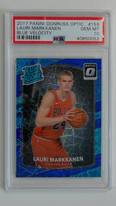 2017 Panini Donruss Optic Blue Velocity Lauri Markkanen #159 RC PSA 10