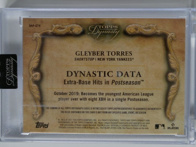 2021 Topps Dynasty Dynastic Deed Patch Silver 4/5 Gleyber Torres #DAP-GT4