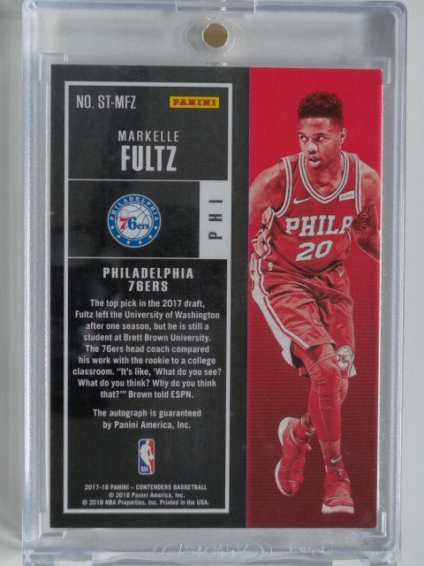 2017-18 Panini Contenders Game Ticket Red Rookie Autograph 12/25 Markelle Fultz #ST-MFZ RC
